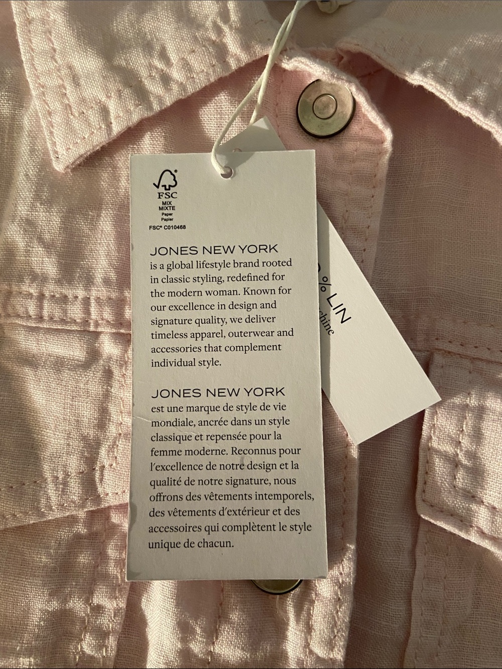 🩷Jones New York Light Pink Lightweight Washable Linen 
Jean Jacket🩷 - Picture 13 of 13